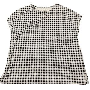 J. Jill Black and White Checks Short Sleeve Luxe Supima Relaxed Tee Size Medium